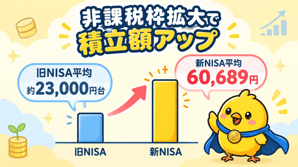 新NISAと旧NISAの月間積立平均額を比較した棒グラフ